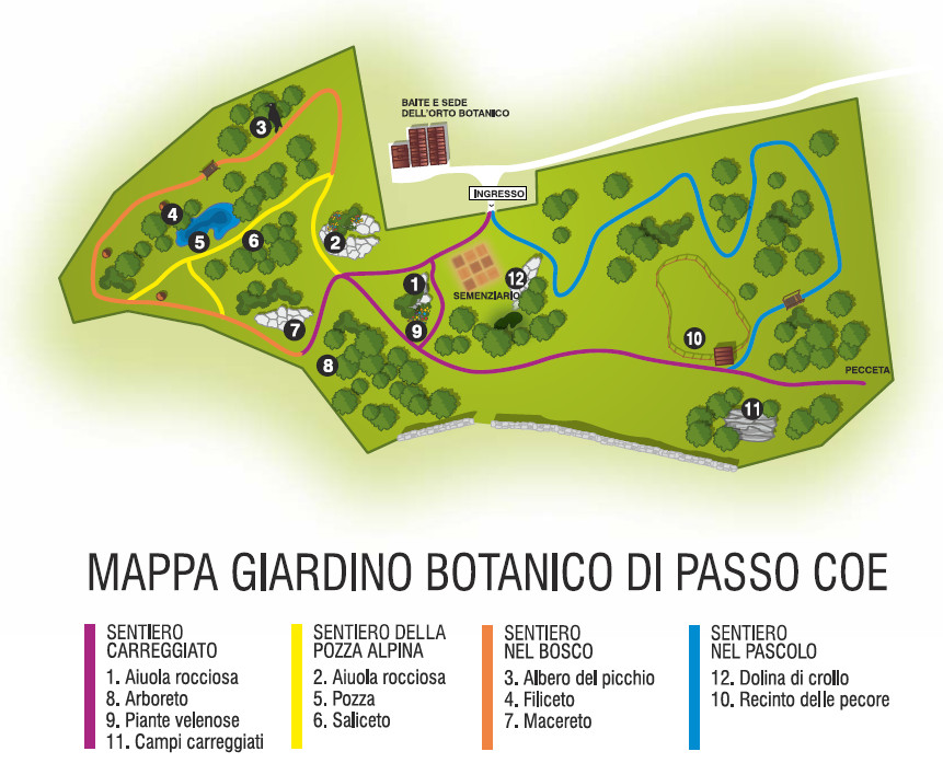 Il Giardino botanico alpino di Passo Coe - mappa
